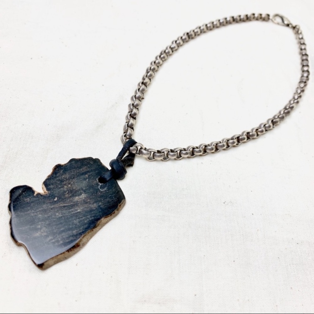 Petrified Wood Necklace Silver Rollo Chain - Picture 10 of 16
